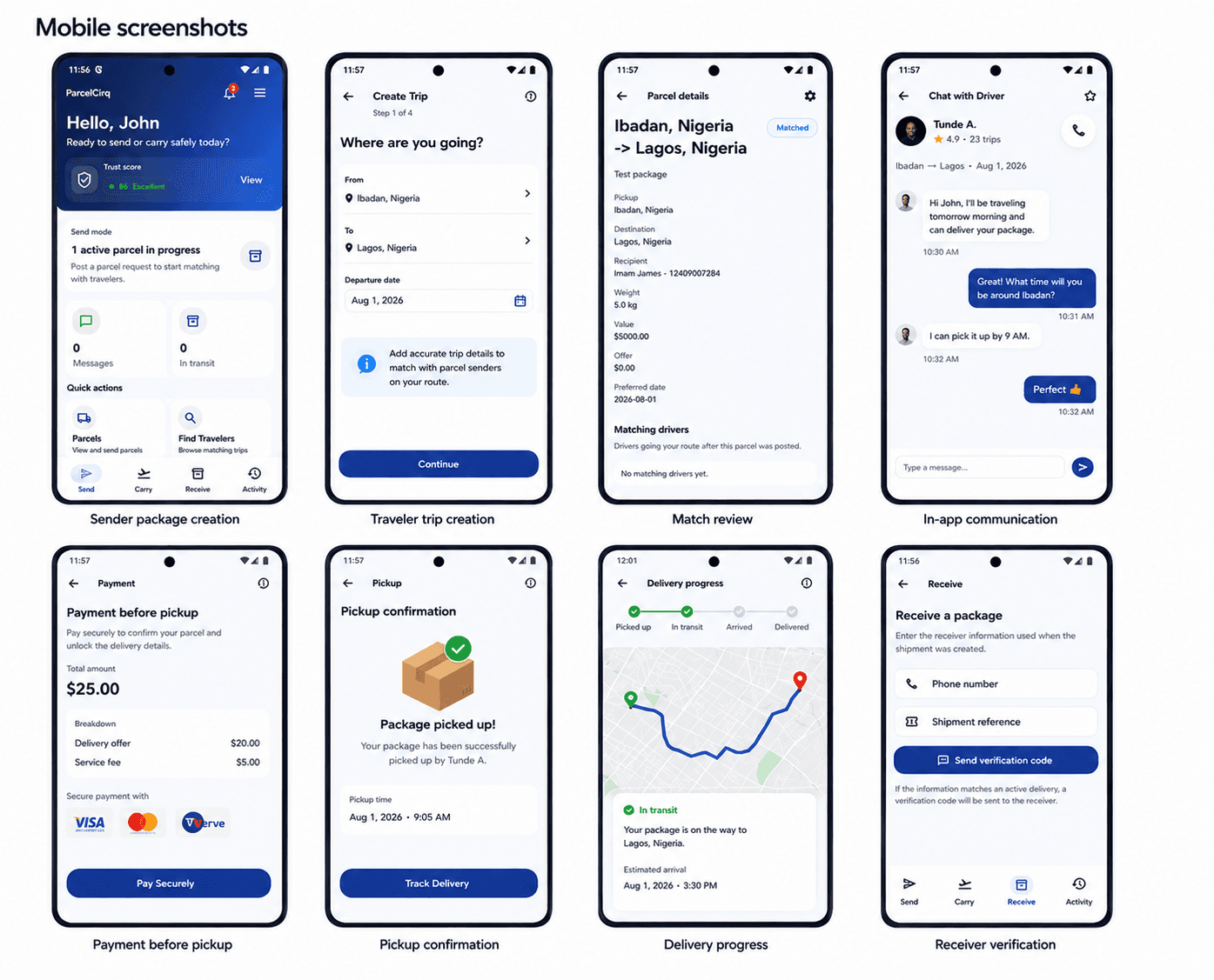 ParcelCirq app screenshots collage
